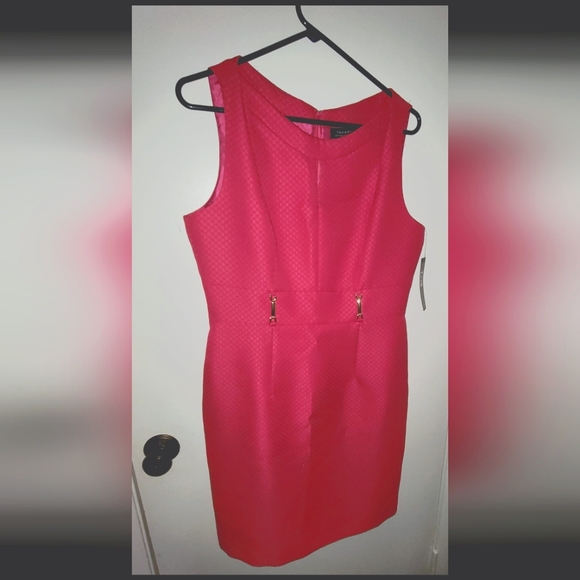 Tahari Arthur Levine Vivid Pink - Textured & Straight Cut Dress - Picture 1 of 5